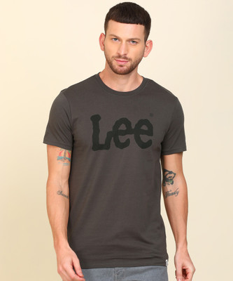 Lee Printed Men Round Neck Grey T-Shirt