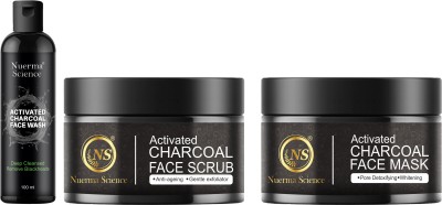 Nuerma Science Activated Charcoal Kit (Charcoal Face Wash, Charcoal Scrub & Charcoal Mask) No Sulfates & Parabens(3 Items in the set)