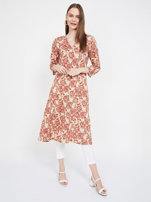 MELANGE Women Printed A-line Kurta(Beige)