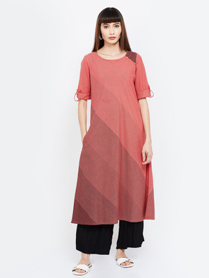 Melange by Lifestyle Women Striped A-line Kurta(Pink)