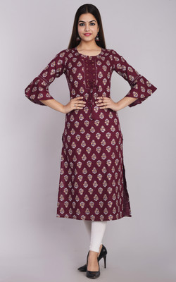 Pearl Ind Women Printed Straight Kurta(Maroon)