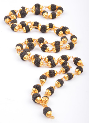 Numinous Black Rudraksha Mala 5 Mukhi Wood, Gold Plated Chain Beads Gold-plated Plated Wood Chain