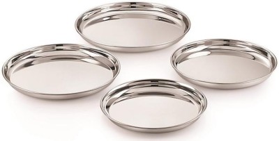 NEELAM Stainless Steel N.P.11 22G Thali, 24 cm, Silver, Set of 4 Dinner Plate(Pack of 4, Microwave Safe)