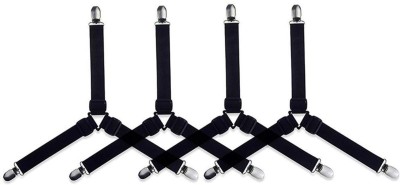 Maharaj Mall 4Pcs Bed Suspender Straps Mattress Fastener Holder Triangle Sheet Clips Safety Lock Safety Lock(Black)