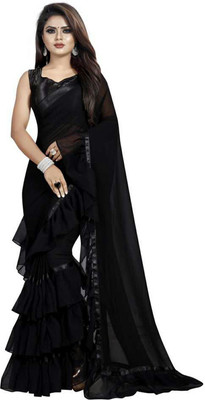 Femiro Fab Solid/Plain Daily Wear Georgette, Satin Saree(Black)