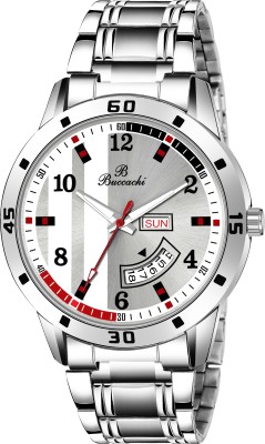 Buccachi Buccachi White dial Silver Shade & Black Numbering Font Day & Date Functioning Water Resistant Silver color Stainless Steel Strap Bracelet Watch for Men/Boys Analog Watch  - For Men