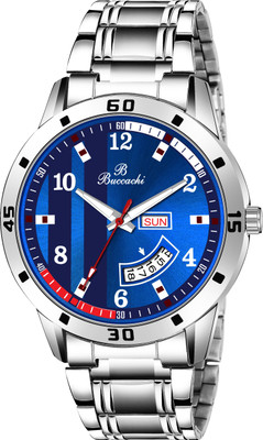 Buccachi �Font Day & Date Functioning Water Resistant Silver color Watch for Men/Boys Analog Watch - For Men