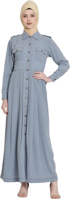 Momin Libas Polyester Solid Abaya(Grey)