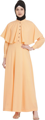 Momin Libas Polyester Solid Abaya(Orange)