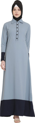 Momin Libas Polyester Solid Abaya(Grey)