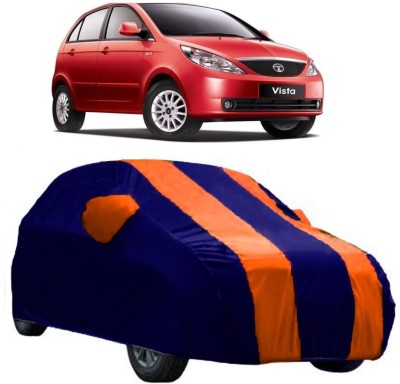 Ascension Car Cover For Tata Vista Tech (With Mirror Pockets)(Orange, Blue)