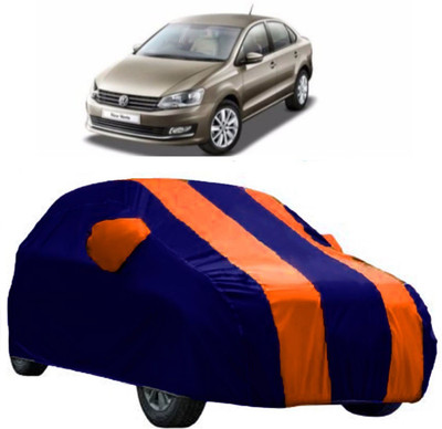 AutoCover Car Cover For Volkswagen Vento (With Mirror Pockets)(Orange, Blue)