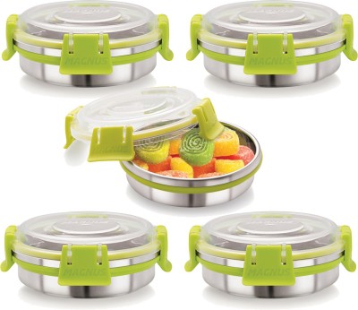 Magnus Steel Grocery Container  - 200 ml(Pack of 5, Silver, Green)