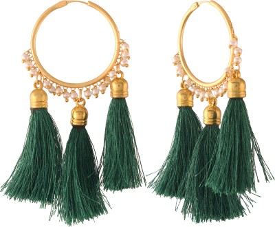 I Jewels Gold Plated Silk Thread Tassel Hoop Earring of Women Pearl Alloy Drops & Danglers