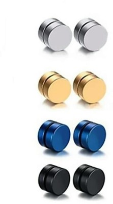 Crazy Fashion Combo of 1 Pair of 4 Color each Magnetic Earing 8MM Stud Earrings (8Pcs) Stainless Steel Stud Earring