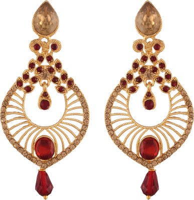 I Jewels Traditional Gold Plated Dangler & Drop Chandbali Designer Earrings Pearl Alloy Drops & Danglers