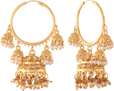 I Jewels Gold Plated Pearl Jhumki Hoop Earring of Women Alloy Drops & Danglers