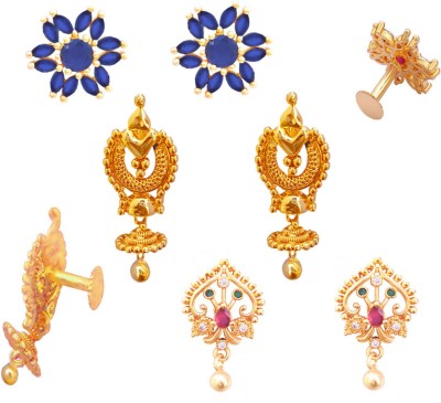 oh wow 1 gram gold plated women jhumka studs earrings combo pack of 4 Cubic Zirconia, Diamond Copper, Alloy Stud Earring, Jhumki Earring