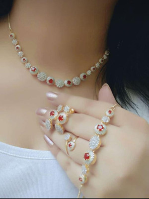 N P FASHION Brass Red, Silver Jewellery Set(Pack of 1)