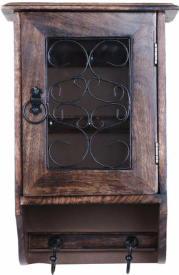 ADA Handicraft Wall Hanging Inlay Keys Hanger Key Holder Brown Mango Wood Hand Crafted Cabinet Stand Box-Hook Design Wood Key Holder(8 Hooks, Brown)
