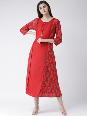 Span Women Printed A-line Kurta(Red)