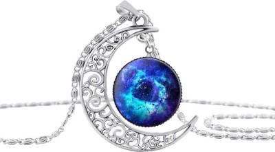 Young & Forever Mesmerizing Unique Nebula Pendant Silver Resin Moon Shape Princess Length Necklace Silver Alloy Pendant