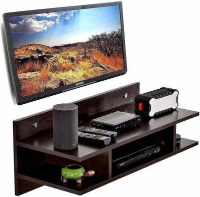 ANTIOUE MART Set Top Box Holder Wall Mount Setup Box Stand Wall Shelf Wooden Wall Shelf(Number of Shelves - 3, Brown)