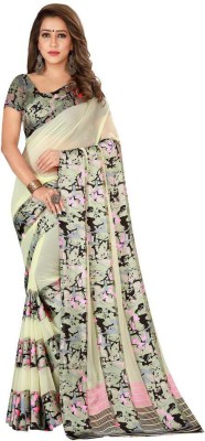 VRINDITA FASHION Printed Daily Wear Georgette, Satin Saree(Cream)