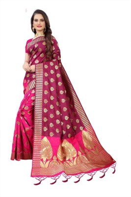 Kanooda Prints Woven Bollywood Cotton Silk Saree(Pink)