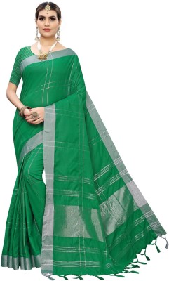KV Fashion Striped Fashion Cotton Silk Saree(Green)