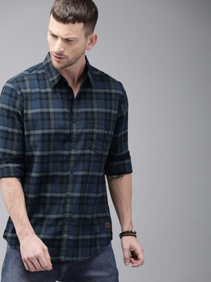 Roadster Men Checkered Casual Blue Shirt