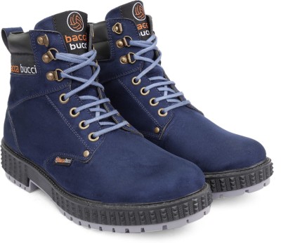 bacca bucci Moto Inspired SCOTT 4-Eye Combat Boots Boots For Men(Blue)