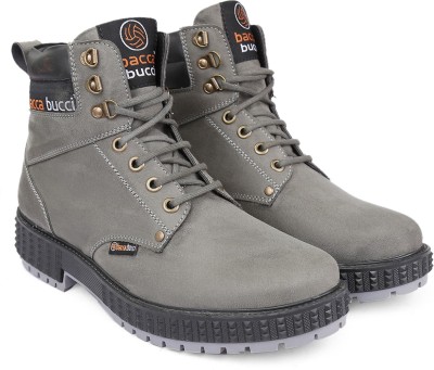 bacca bucci Moto Inspired SCOTT 4-Eye Combat Boots Boots For Men(Grey)
