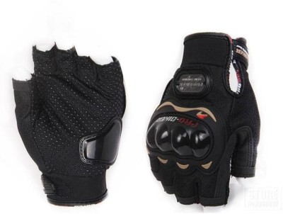 Probiker HALF FINGERS DURABLE, Synthetic Leather Motorcycle/Riding/Bike Riding Gloves(Black)