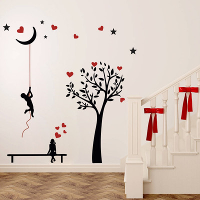 VCREATE DECOR 58 cm Tree With Couple Removable Sticker(Pack of 1)