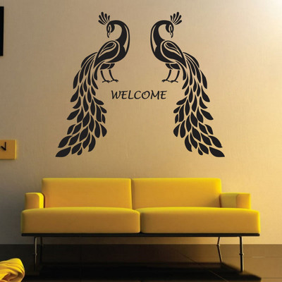 VCREATE DECOR 58 cm Peacock Removable Sticker(Pack of 2)