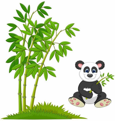 Asmi Collections 75 cm Cute Panda Near a Bamboo Tree and Grass Self Adhesive Sticker(Pack of 1)