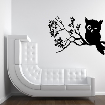 VCREATE DECOR 58 cm Owl With Tree Removable Sticker(Pack of 1)
