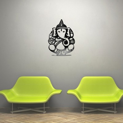 DECOR KAFE 27 cm Acrylic 3D Lord Ganesha Acrylic Mirror Wall Sticker (Black) Self Adhesive Sticker(Pack of 1)