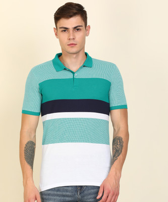 Allen Solly Striped Men Polo Neck White Green T-Shirt