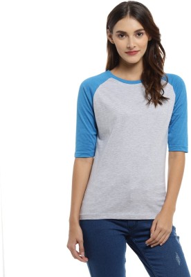 CAMPUS SUTRA Solid Women Round Neck Blue T-Shirt