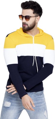 Fascista Colorblock Men Hooded Neck White, Blue, Yellow T-Shirt