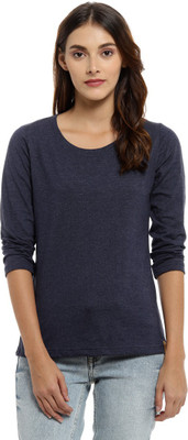 CAMPUS SUTRA Solid Women Round Neck Blue T-Shirt
