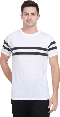 ATTITUDE START OF FASHION Striped Men Round Neck White T-Shirt