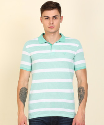Allen Solly Striped Men Polo Neck White Light Green T-Shirt