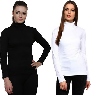 Morewill Solid Women High Neck Multicolor T-Shirt
