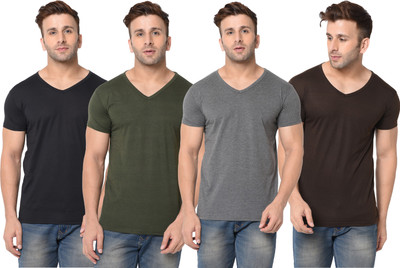 Jangoboy Solid Men V Neck Multicolor T-Shirt