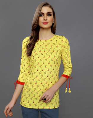 Selvia Casual 3/4 Sleeve Printed Women Yellow Top