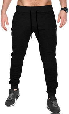 Tripr Solid Men Black Track Pants