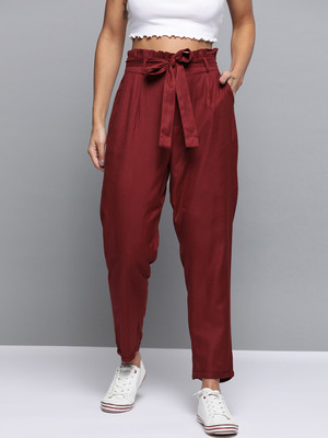 Mast & Harbour Regular Fit Women Maroon Trousers